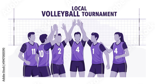 Local Volleyball Tournament Illustration Depicting Team Spirit and Athleticism Graphics