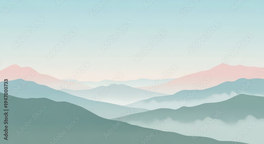 Fototapeta premium Serene Mountain Layers at Sunrise with Pastel Hues and Misty Valleys