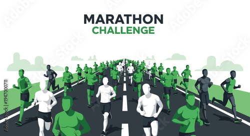 Marathon Challenge Illustration: Runners Sprinting Towards A Fitness Goal in a Vibrant Scene