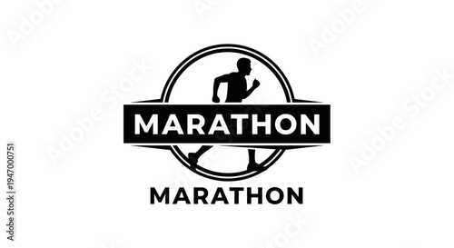 Marathon Emblem Displaying Silhouette of a Runner With The Word Marathon For Design