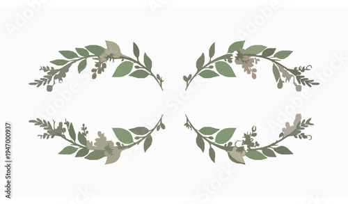 Elegant floral leaf ornament set with decorative flowers botanical frame vector illustration