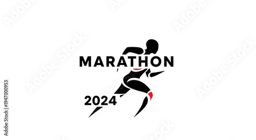 Marathon Race Emblem: Dynamic Silhouette of Runner for Sports Event 2024 Design
