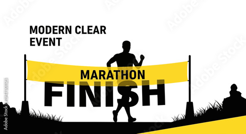Marathon Runner Silhouette Approaching the Finish Line in a Modern Sport Event