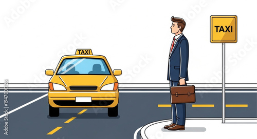 Man waiting for yellow taxi.