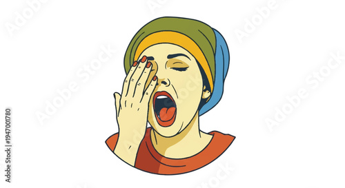 Woman yawning illustration isolated on white background