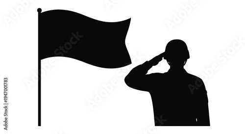 Soldier saluting the flag in a striking black silhouette