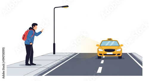 Man waiting for yellow taxi.