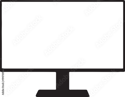 A black computer monitor on a plain white background with a simple stand
