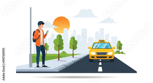 Man waiting for yellow taxi.