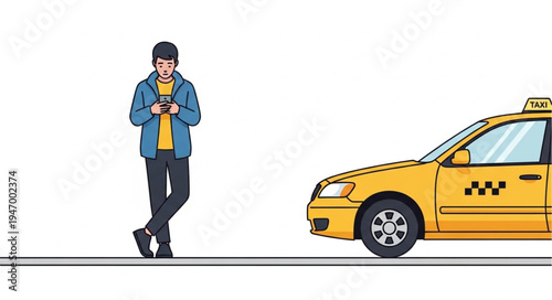 Man Walking Next to Taxi.
