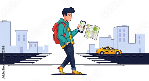 Man Walking with City Map.