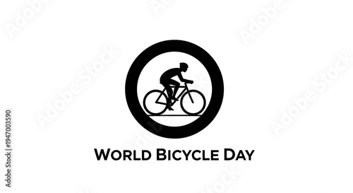 World bicycle day logo featuring a cyclist inside a circular emblem