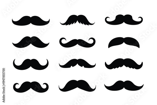 Black Mustache Icon Collection – Hipster, Retro, and Gentleman Styles