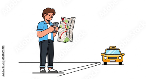 Man with map and taxi.