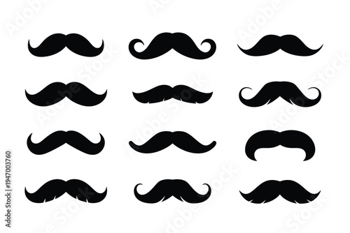 Mustache Silhouette Icons – Vector Set of Men's Facial Hair Styles