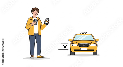 Man with phone and taxi.