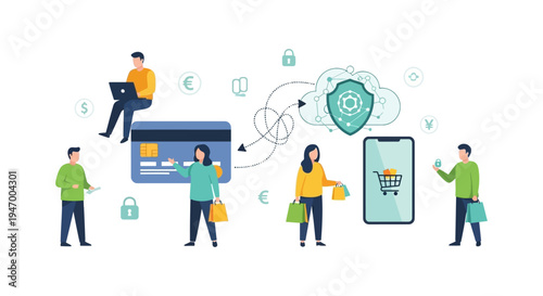 E-commerce & Online Shopping Security: Digital Payments, Mobile Commerce, and Protected Transactions Illustration