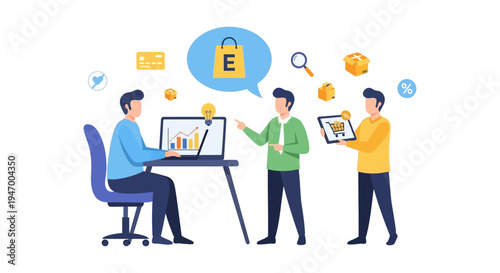 E-commerce Business Strategy & Digital Marketing: Team Planning Online Sales Growth and Analytics