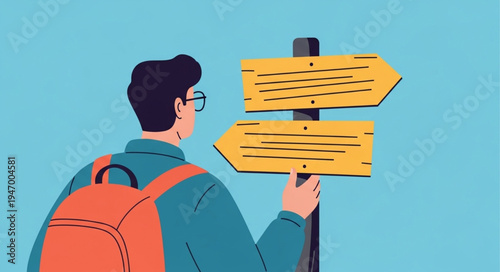 Man with Backpack Looks Directions.