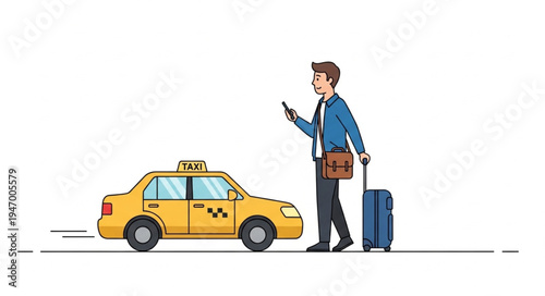 Man with luggage waiting taxi.