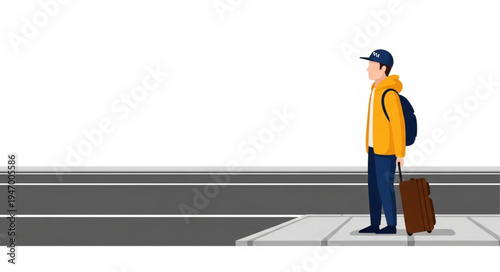 Man with luggage on sidewalk.