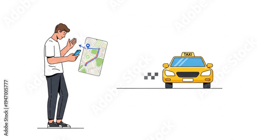 Man with map and taxi.