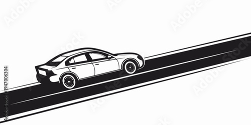 A sleek sports car is driving on a road with a