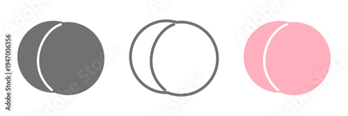 桃アイコンセット 白黒・線画・カラーのシンプルな果物イラスト素材