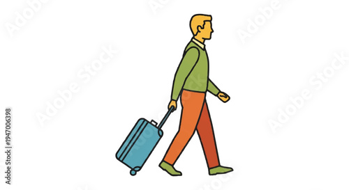 Person walking with rolling suitcase illustration