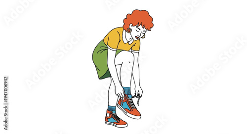 Woman tying shoe laces daily activity vector illustration