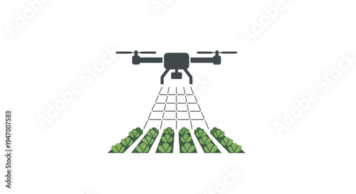 Drone flying over crop fields.