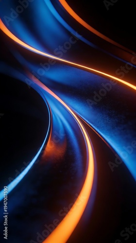 Abstract Neon Light Waves on Dark Background