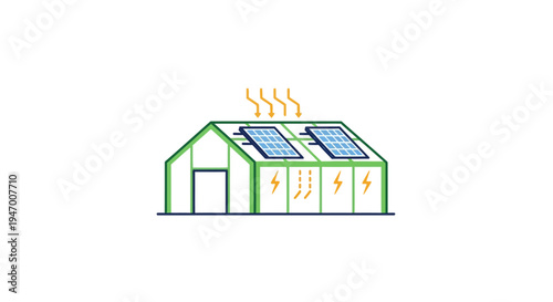 Green house with solar panels roof.