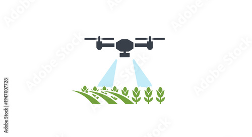 Drone spraying green plants agriculture.