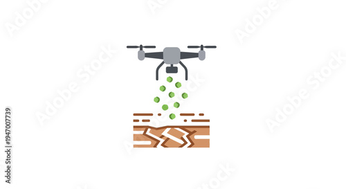 Drone spreading seeds on land.
