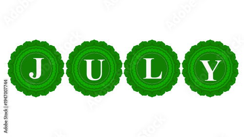 Konstfotografi Luxury Green Ornamental Seal Badge Letters JULY, Elegant Vintage Rosette Label w