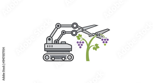Excavator Harvesting Grapes with Scissors.
