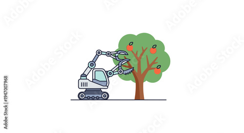 Excavator cutting tree branches high.