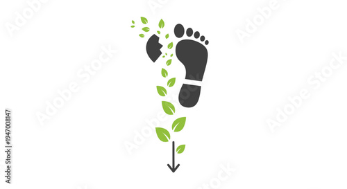 Footprints with growing green leaves sprout.