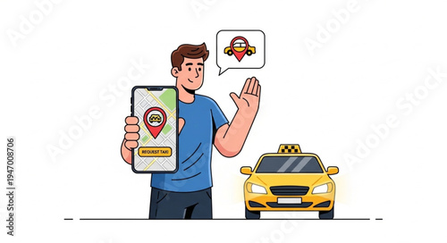 Man with Taxi App Phone.