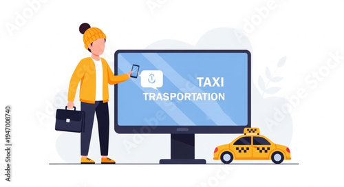 Man with taxi service information.