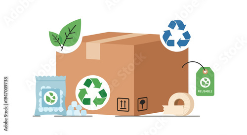 Sustainable Packaging and Eco-Friendly Delivery Concept with Recyclable Box, Biodegradable Materials, and Reusable Elements