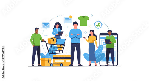 Online Shopping and E-commerce Concept with Diverse Customers, Digital Retail & Marketing