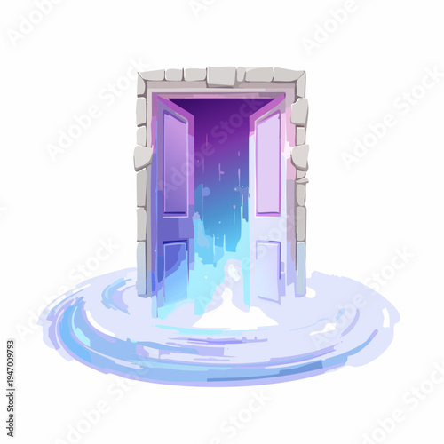 Magical glowing doorway opening to a mystical dimension with light streaks