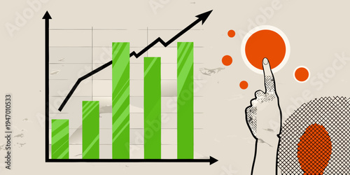 Growth chart with a hand interacting with a digital interface