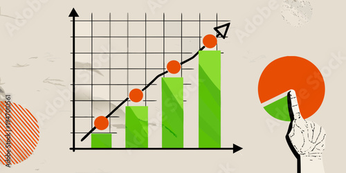Visualizing growth a hand interacts with a rising bar graph