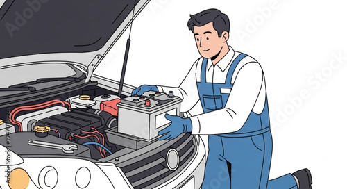 Mechanic Changing Car Battery.