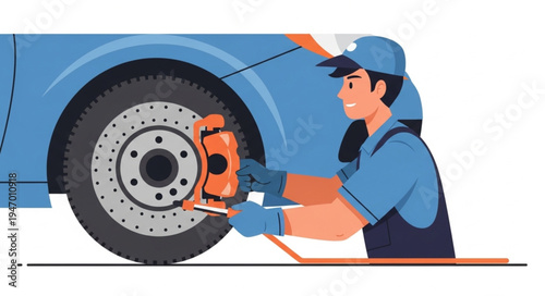 Mechanic changing car brake.