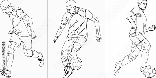 A series of sketches depicting a soccer player in dynamic action