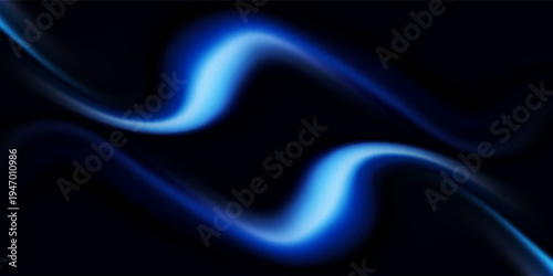 Blue wind waves effect. Abstract light motion trails with sparkles isolated on black background. Light blue Twirl. Curve light effect of blue line. Luminous blue circle.